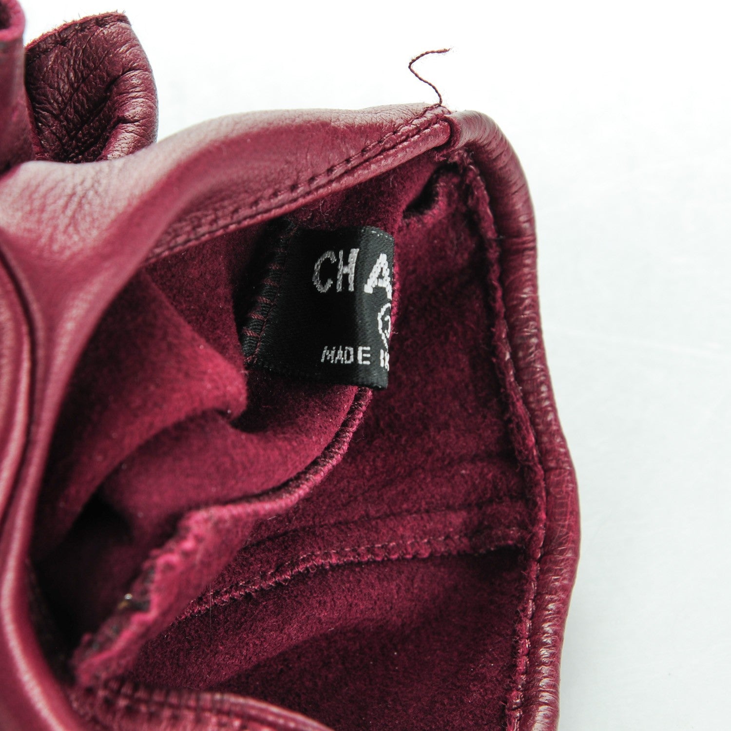 Chanel Lambskin Perforated Zipped CC Fingerless Gloves 7.5 Burgundy 5 of 9