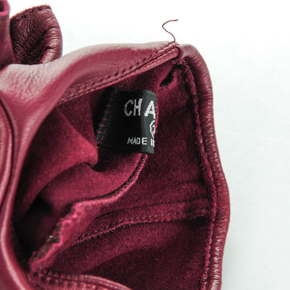 Chanel Lambskin Perforated Zipped CC Fingerless Gloves 7.5 Burgundy 5 of 9