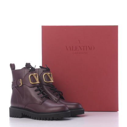 Valentino Garavani Calfskin Womens VLOGO 35mm Combat Boots 37 Rubin 11 of 11