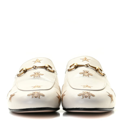 Gucci Goatskin Bee Star Embroidered Womens Princetown Slippers 39 Mystic White 3 of 16