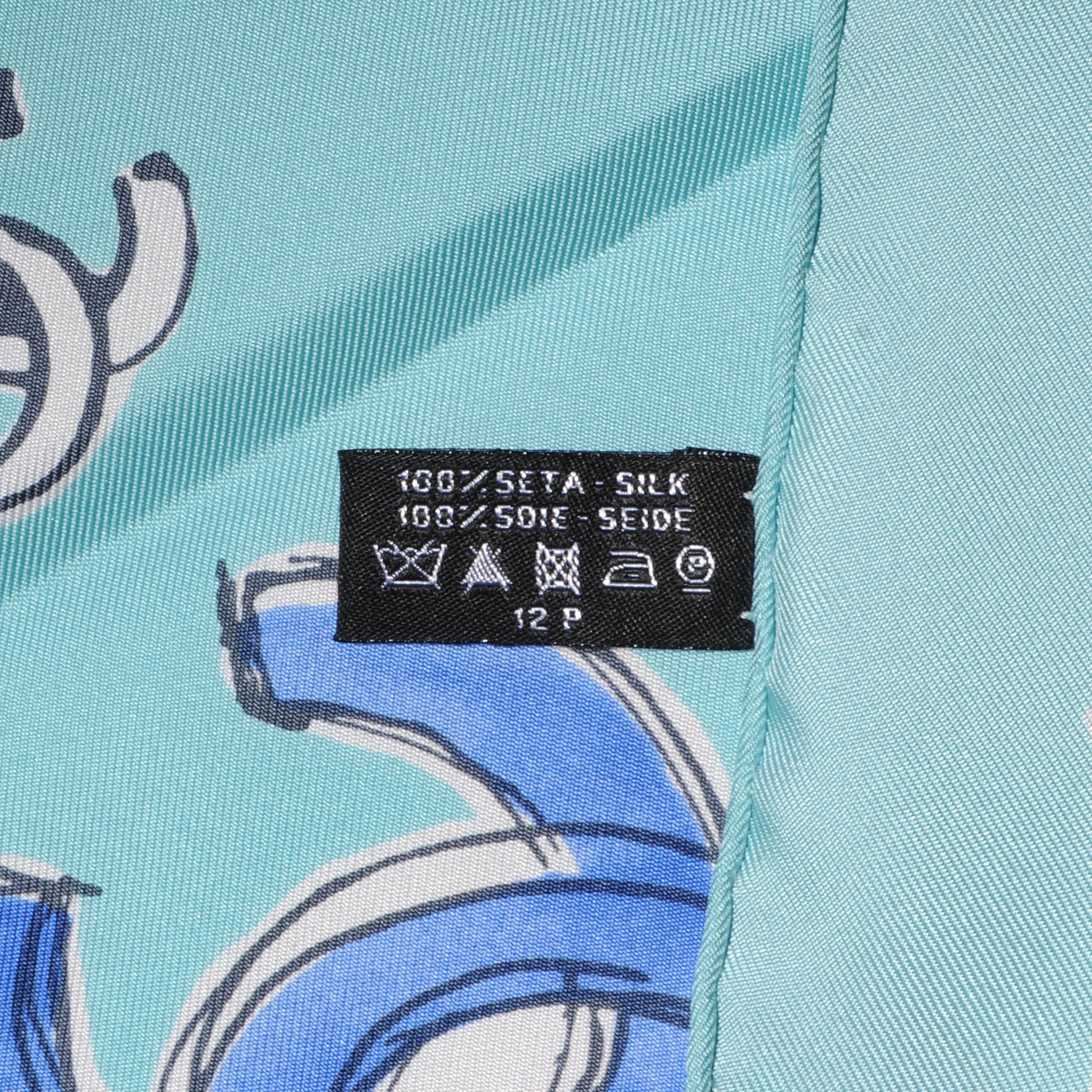 Chanel Silk CC Camellia Clover Heart Scarf Blue 5 of 5