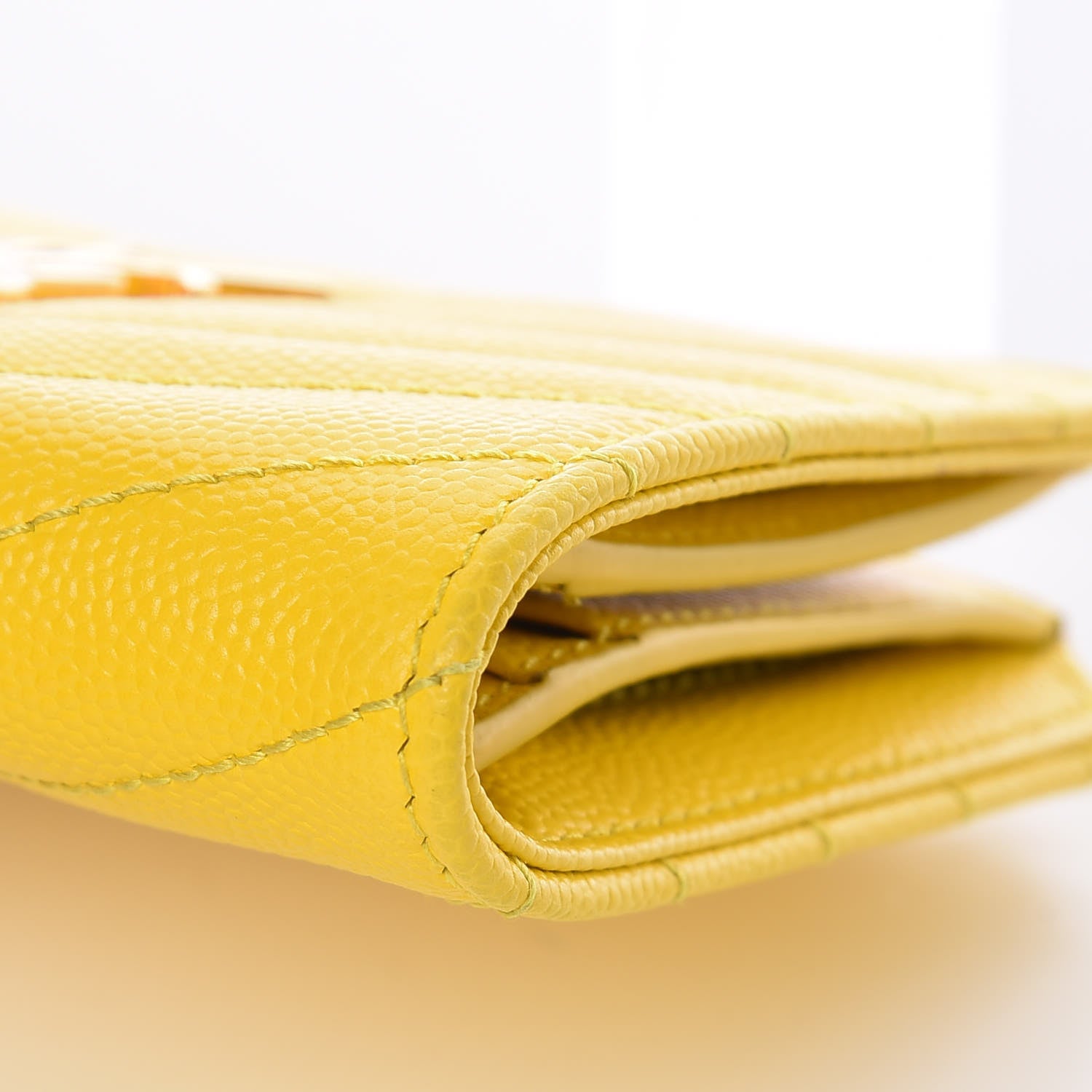 Saint Laurent Grain De Poudre Matelasse Chevron Monogram Zipped Card Case Mimosa Shiny 12 of 12