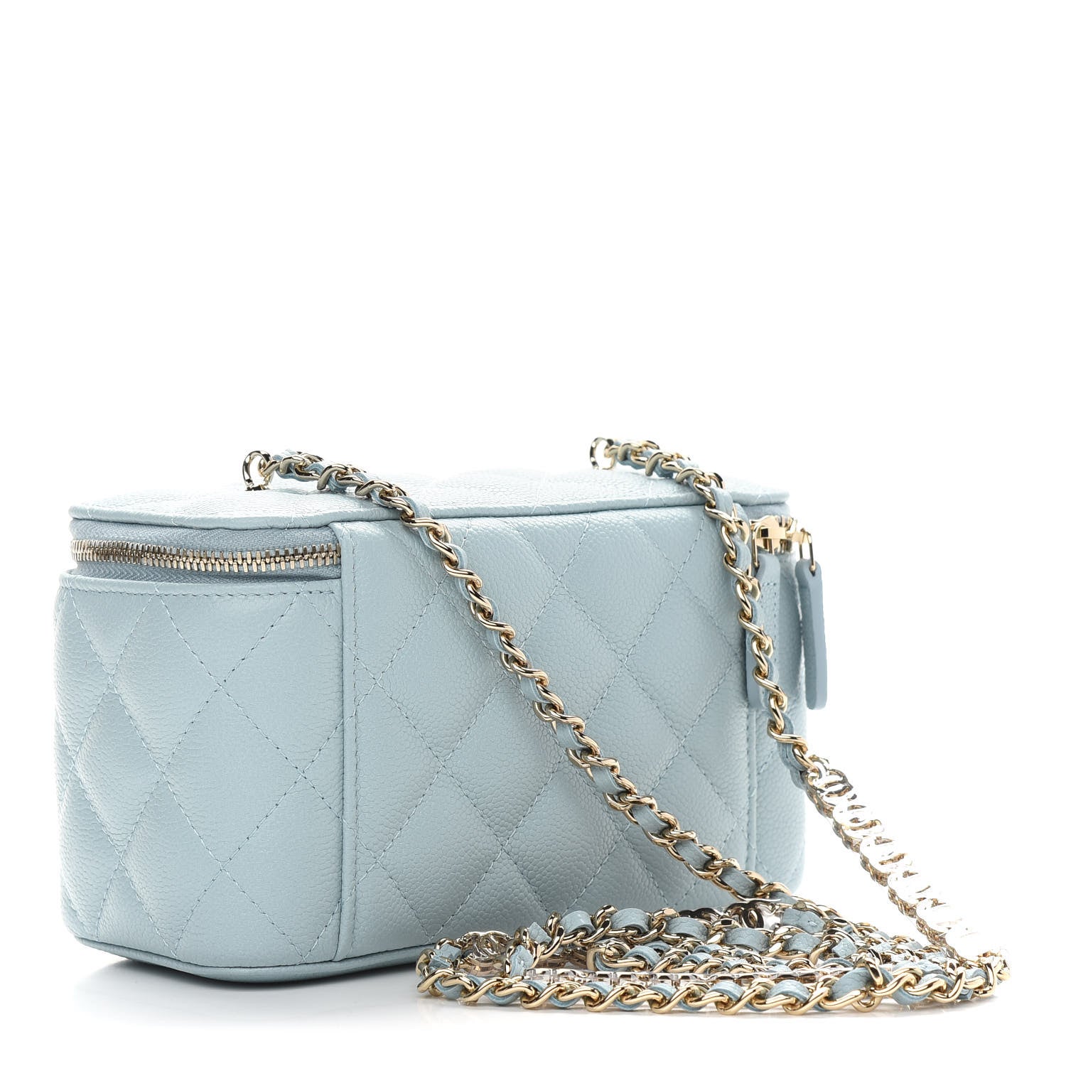 Chanel Caviar Quilted Small Tiny CC Vanity Case With Chain Light Blue 3 of 10