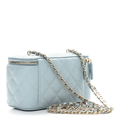 Chanel Caviar Quilted Small Tiny CC Vanity Case With Chain Light Blue 3 of 10