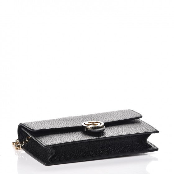 Dollar Calfskin Interlocking G Chain Wallet Black