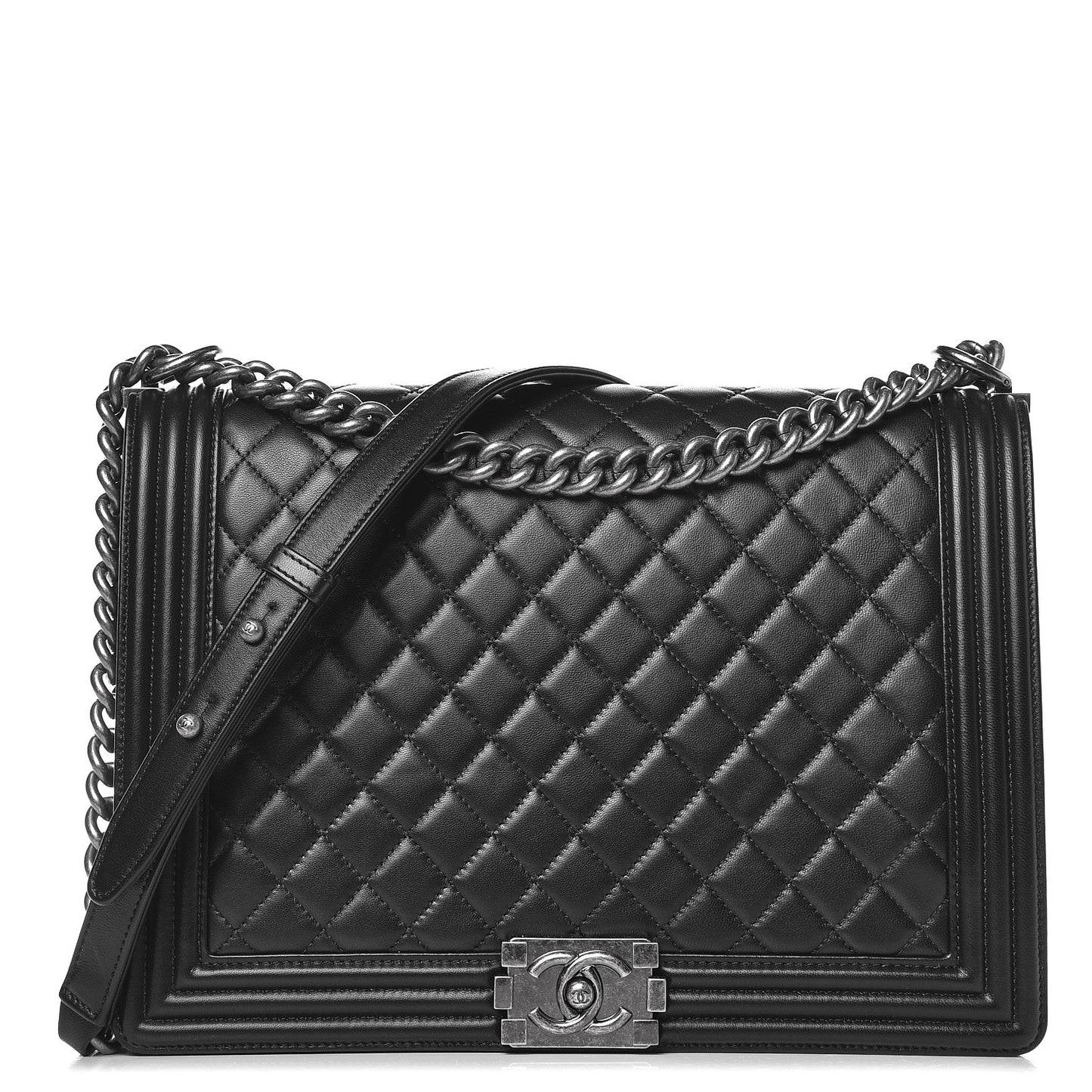Lambskin Quilted Large Boy Flap Black