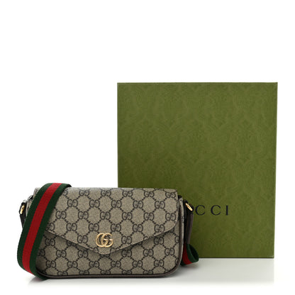 Gucci GG Supreme Monogram Textured Dollar Calfskin Web Mini Ophidia Envelope Shoulder Bag Beige Ebony 11 of 11