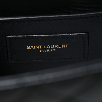 Saint Laurent Grain De Poudre Textured Mixed Matelasse Triquilt Small Monogram Satchel Black 7 of 11