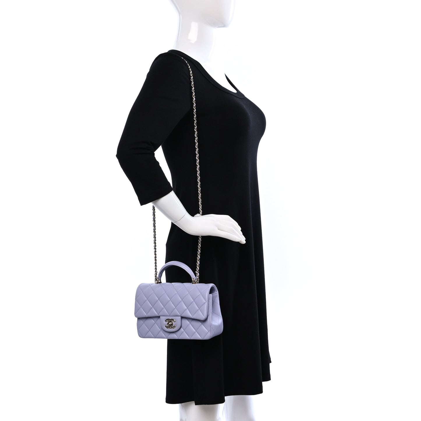 Lambskin Quilted Mini Top Handle Rectangular Flap Light Purple