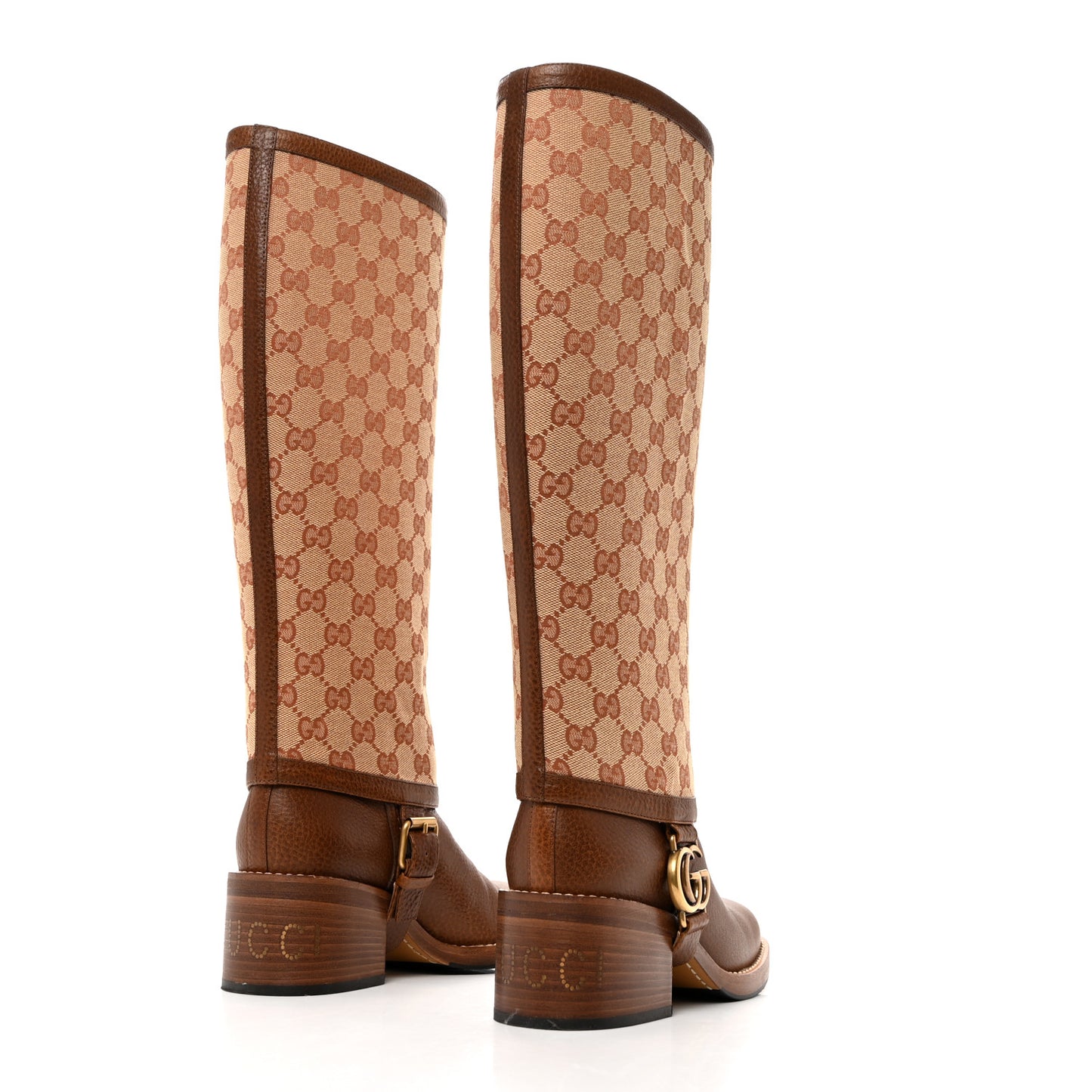 GG Monogram Calfskin Lola Tall Boots 35.5 Beige Ruggine