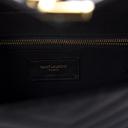 Saint Laurent Grain De Poudre Matelasse Chevron Large Monogram Satchel Black 8 of 11