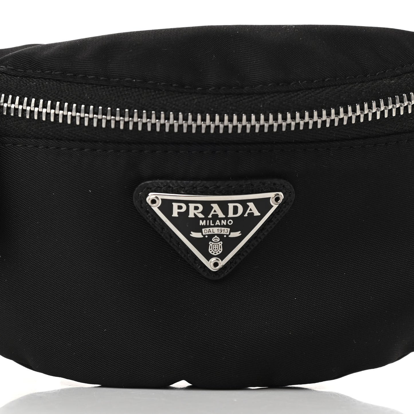 Re-Nylon Travel Saffiano Metal Triangle Logo Mini Arm Pouch Black