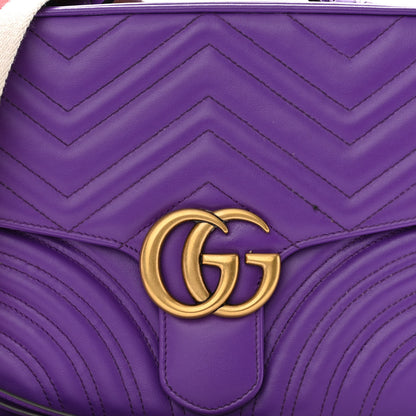 Gucci Calfskin Matelasse Sylvie Web Small GG Marmont Top Handle Shoulder Bag Shine Purple 9 of 12