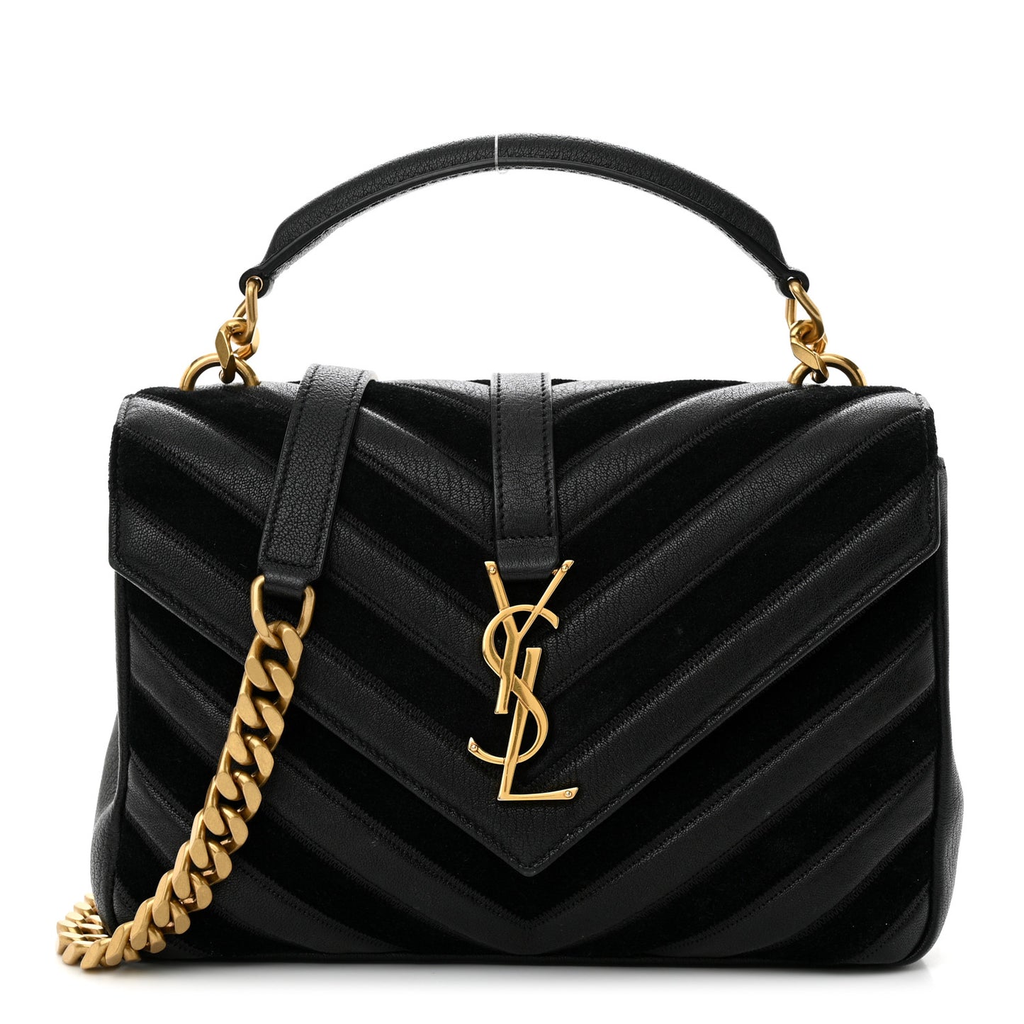 Calfskin Suede Matelasse Chevron Monogram Medium College Bag Black