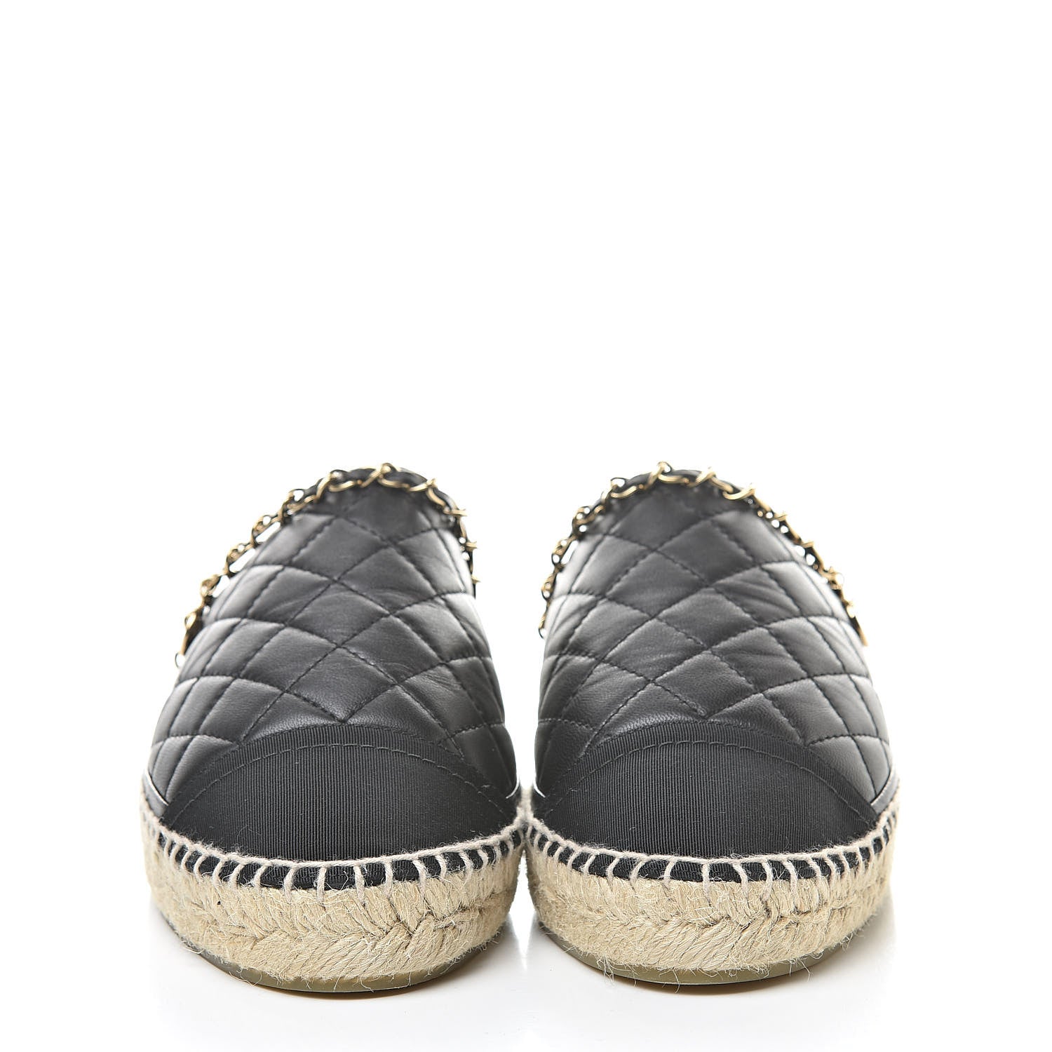 Chanel Lambskin Grosgrain Quilted CC Chain Espadrille Mules 40 Black 2 of 10