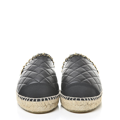 Chanel Lambskin Grosgrain Quilted CC Chain Espadrille Mules 40 Black 2 of 10