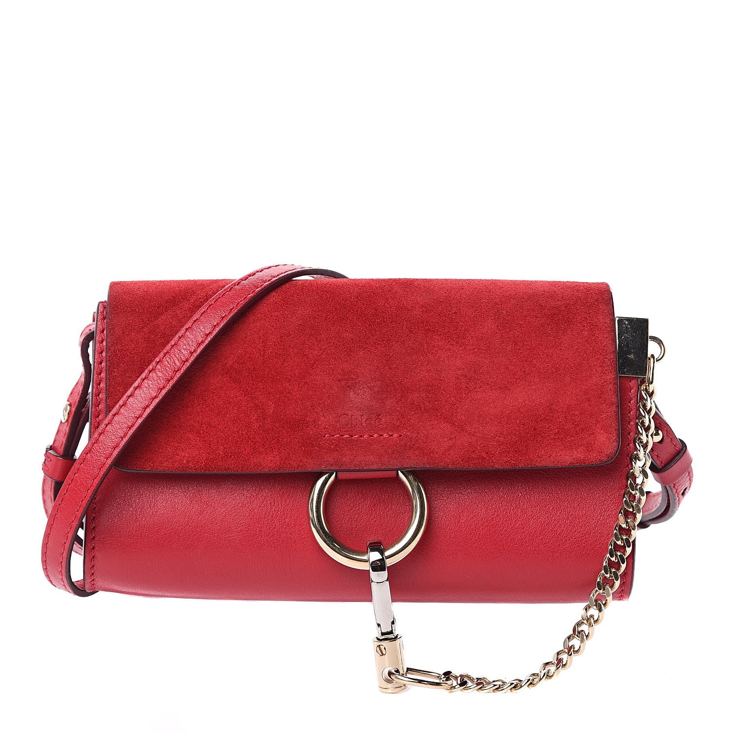 Chloe Suede Calfskin Mini Faye Shoulder Bag Tulip Red 1 of 13
