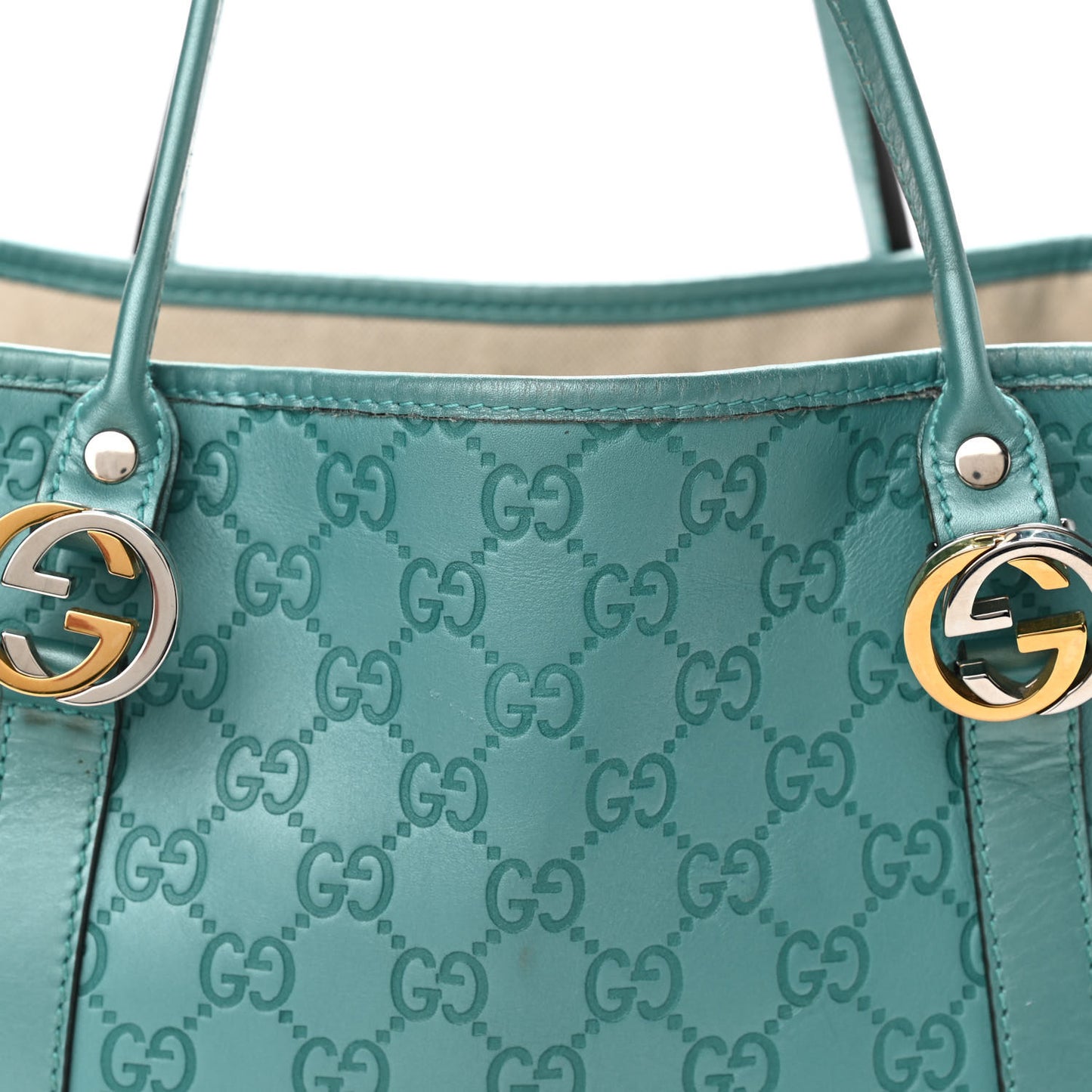 Metallic Guccissima Medium GG Twins Tote Teal