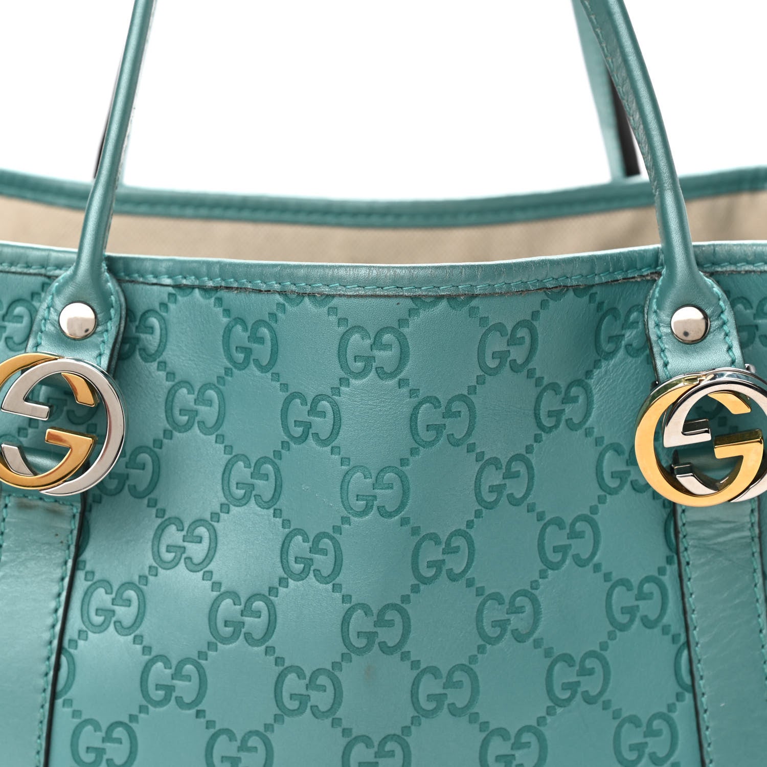 Gucci Metallic Guccissima Medium GG Twins Tote Teal 8 of 13