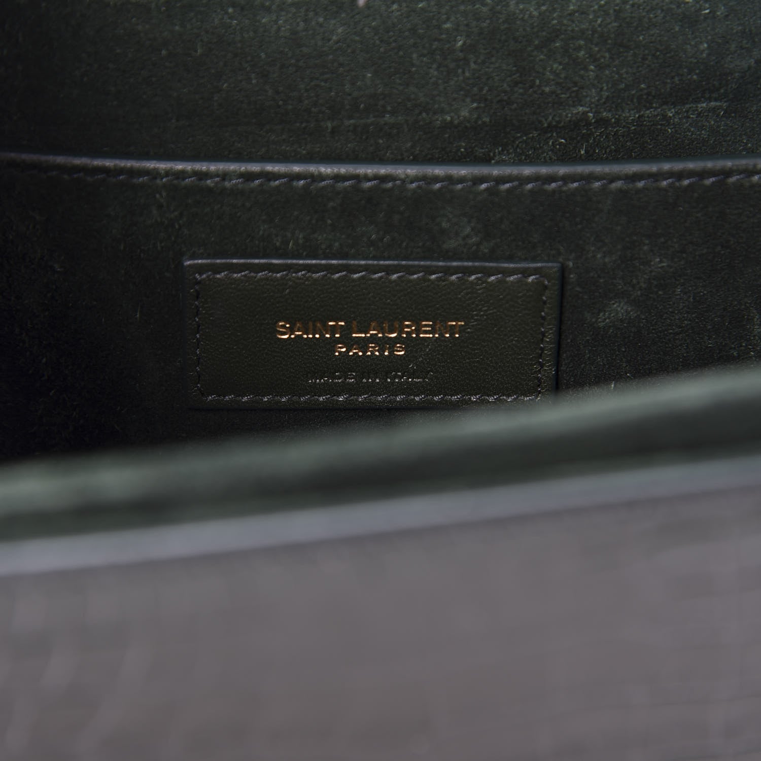 Saint Laurent Calfskin Crocodile Embossed Medium Bellechasse Satchel Dark Green 8 of 10