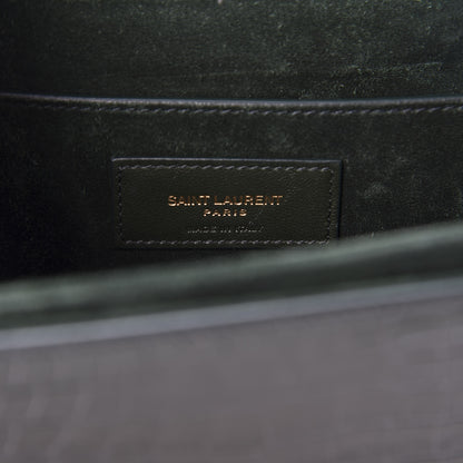 Saint Laurent Calfskin Crocodile Embossed Medium Bellechasse Satchel Dark Green 8 of 10