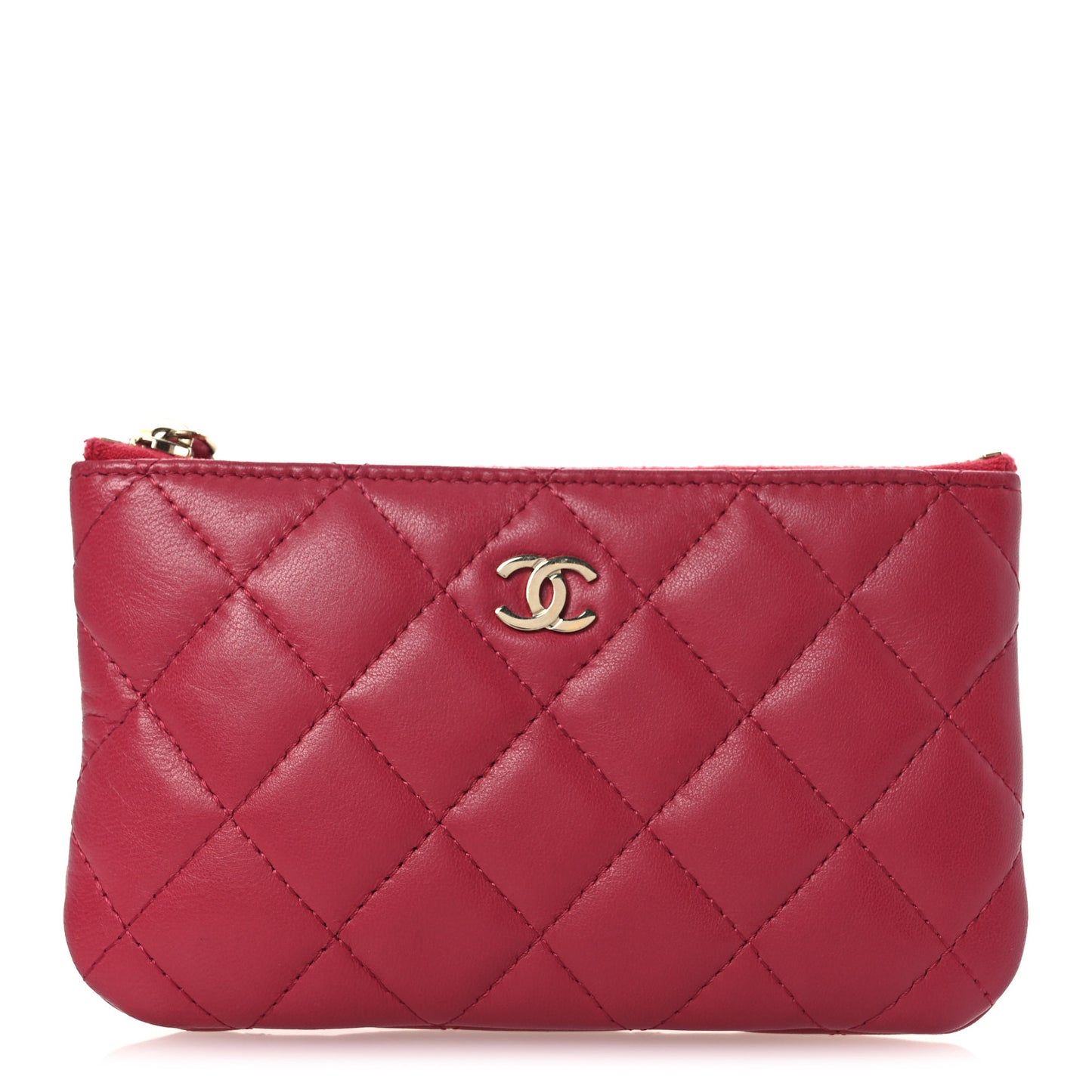Lambskin Quilted Small Cosmetic Case Dark Pink