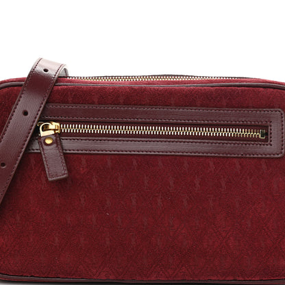 Saint Laurent Suede Monogram All Over Camera Bag Burgundy 8 of 10