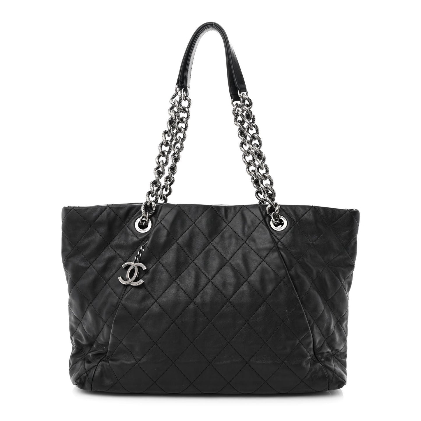 Calfskin Quilted Large Coco Pleats Tote Black