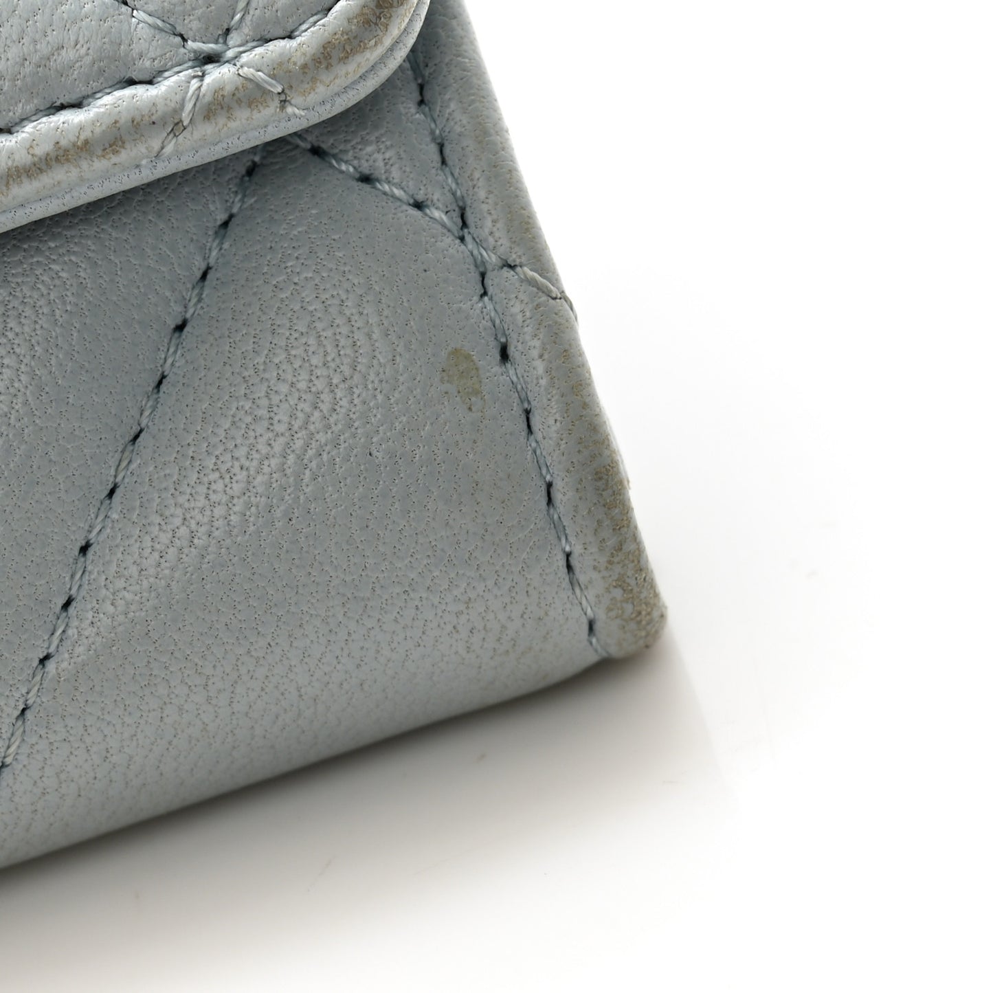 Lambskin Quilted 19 Flap Card Holder Light Blue