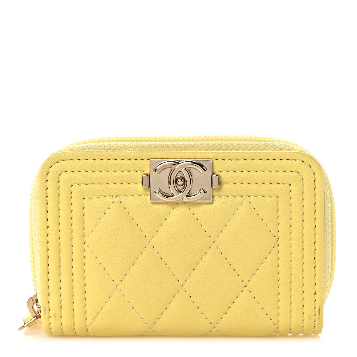 Chanel Lambskin Quilted Zip Around Boy Coin Purse Wallet Yellow 1 of 11