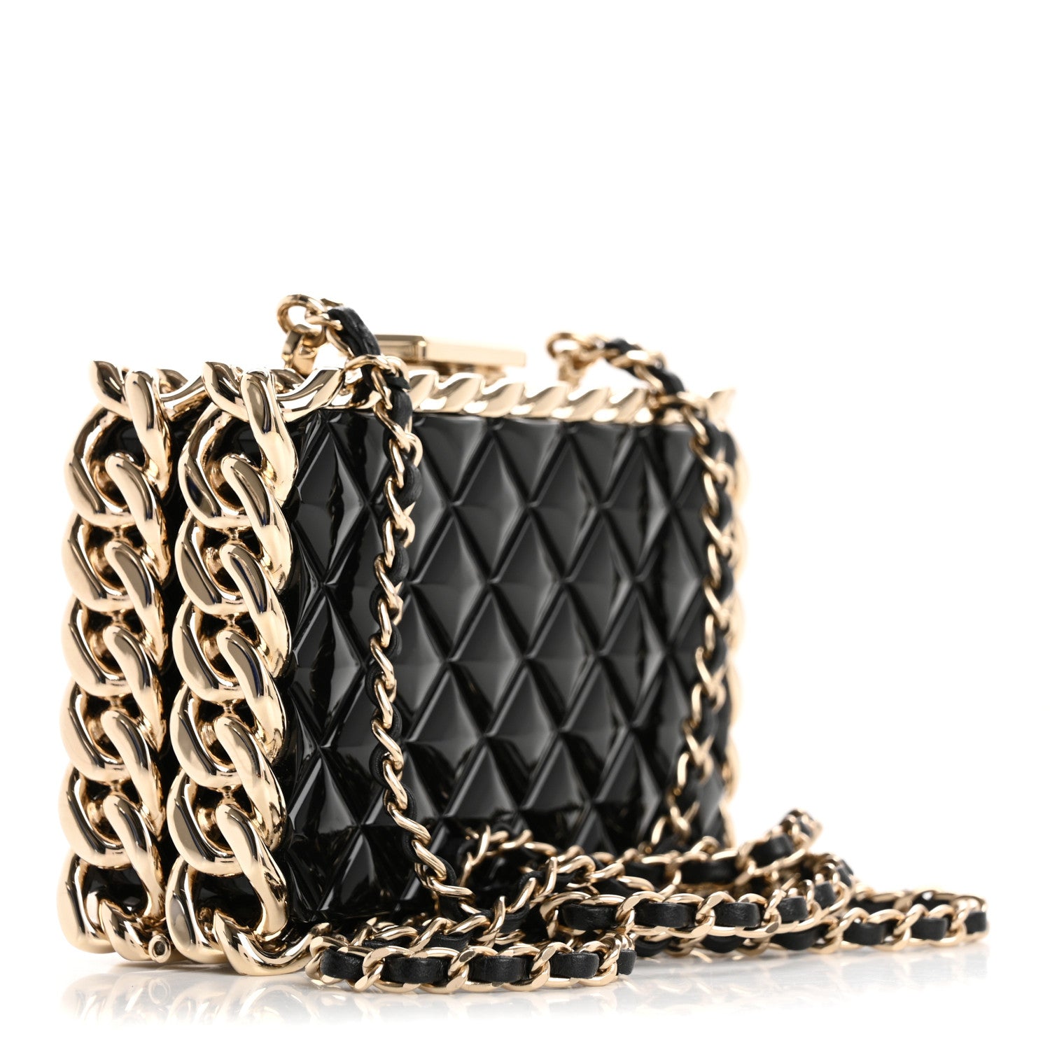 Chanel Plexiglass Quilted Chain Around Minaudiere Clutch Black 3 of 12