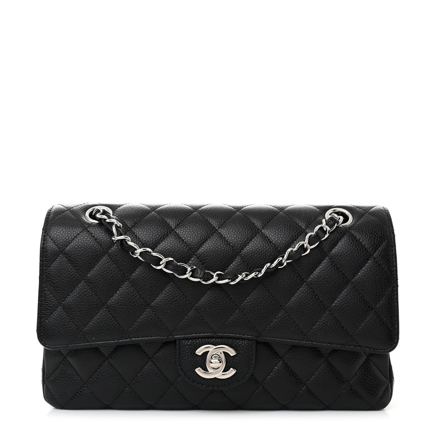 Caviar Quilted Medium Double Flap Black