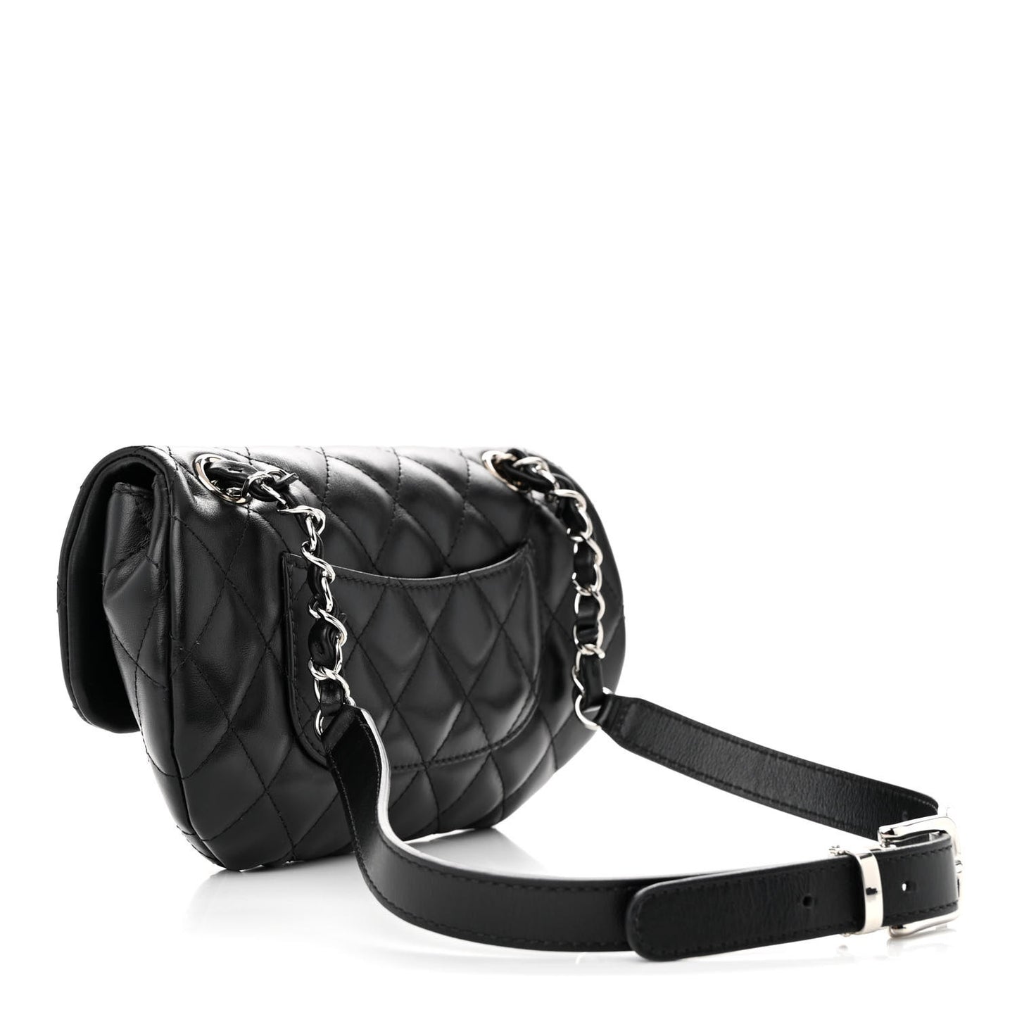Calfskin Quilted CC Uniform Flap Belt Bag Black