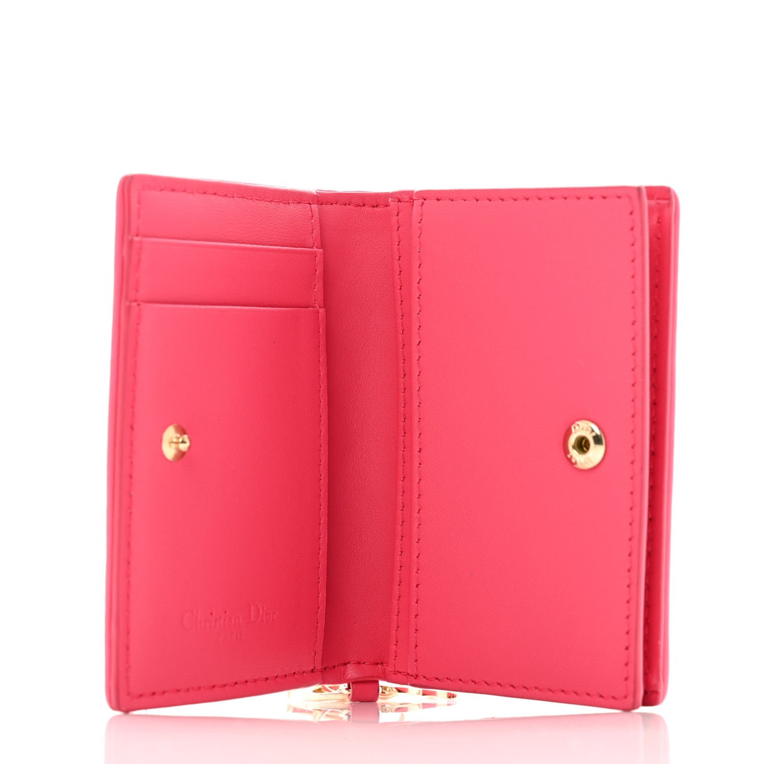 Christian Dior Lambskin Cannage Small Lady Dior Flap Card Holder Fuchsia 5 of 9