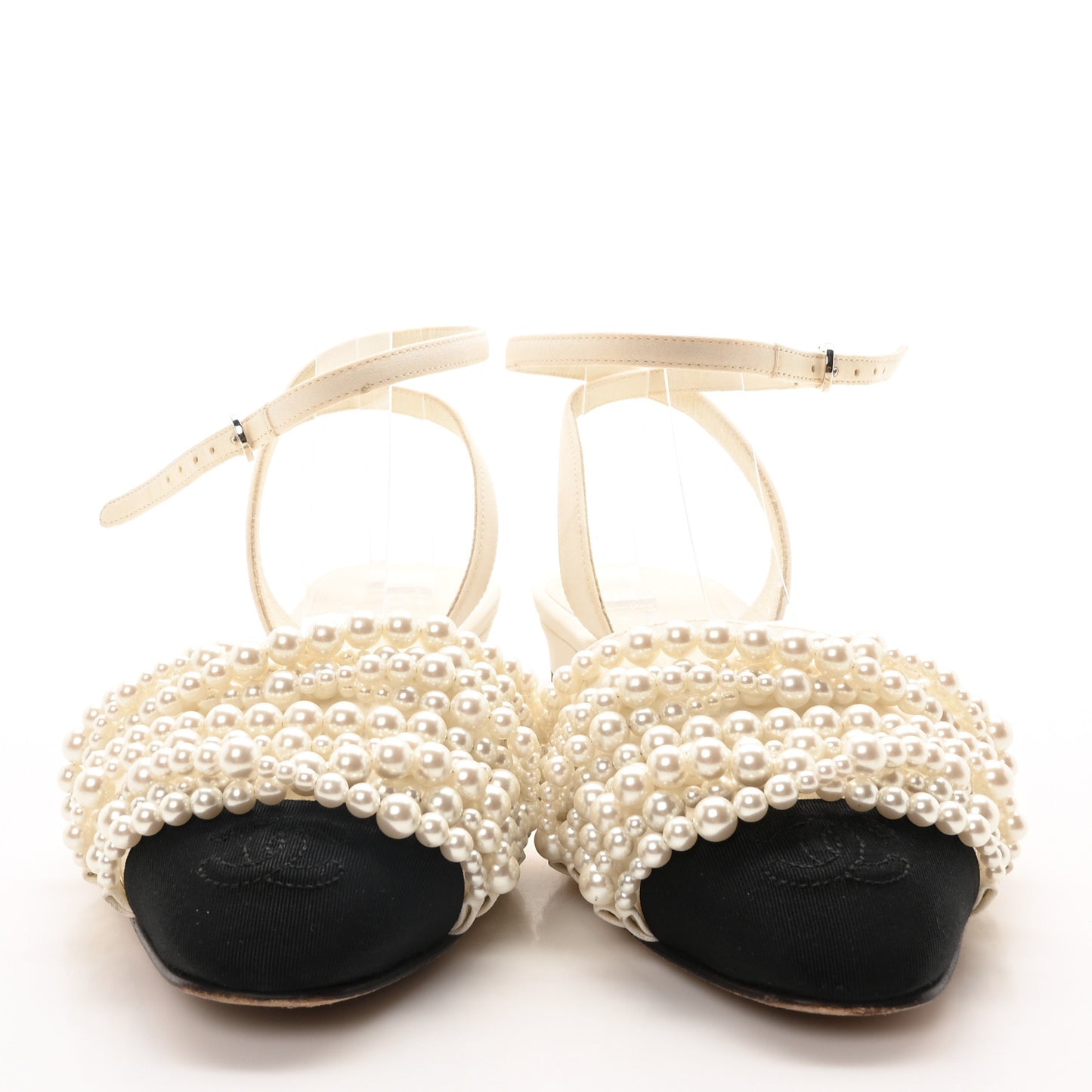 Lambskin Grosgrain Pearl Slingbacks 39 Ivory Black
