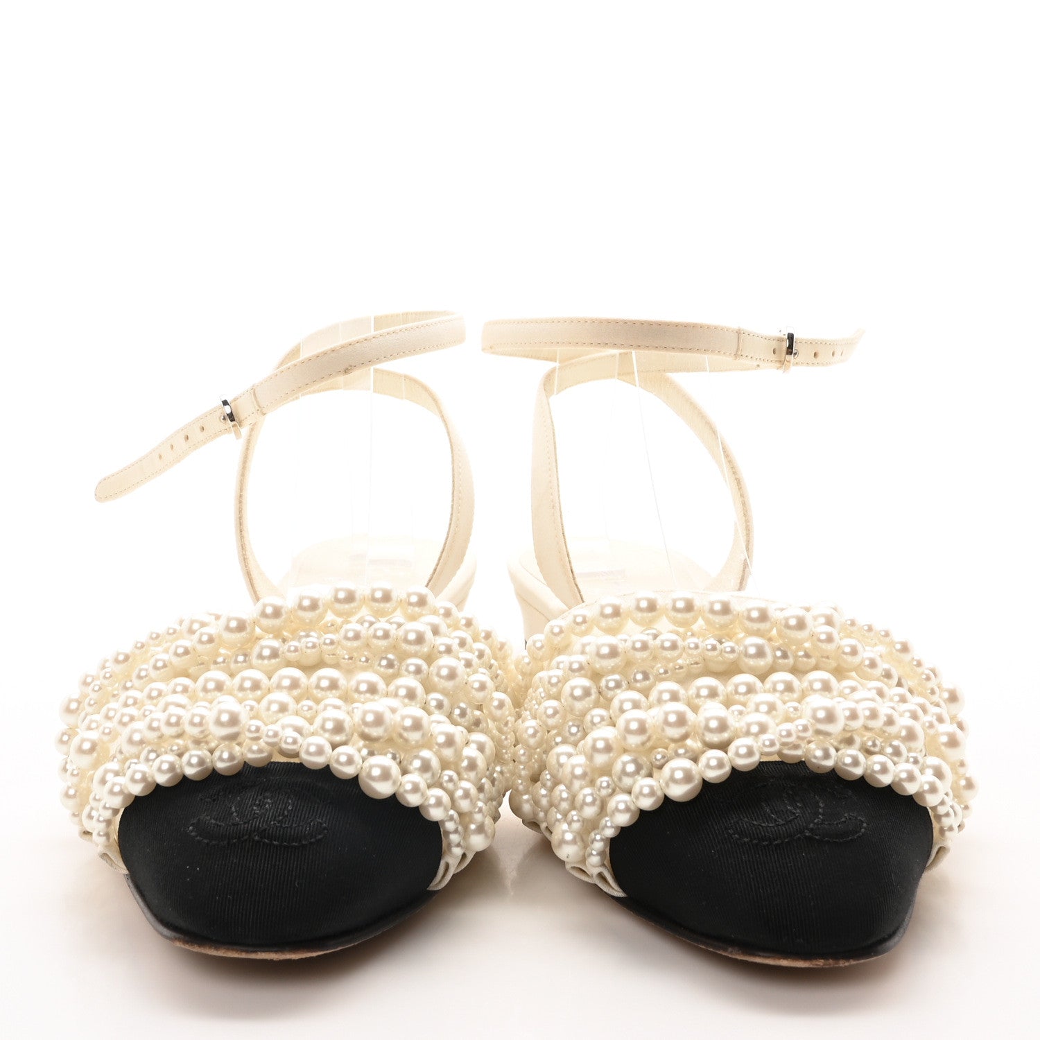 Chanel Lambskin Grosgrain Pearl Slingbacks 39 Ivory Black 3 of 9