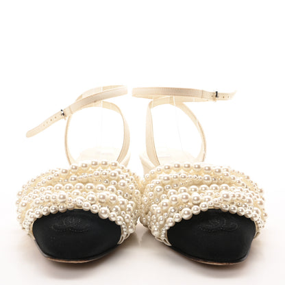 Chanel Lambskin Grosgrain Pearl Slingbacks 39 Ivory Black 3 of 9