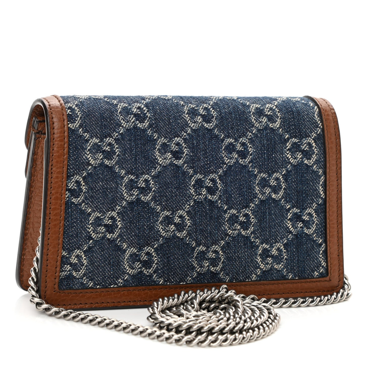New Denim GG Monogram Dollar Calfskin Enamel Super Mini Dionysus Shoulder Bag Blue Tea Cuir Epilog Electric Blue