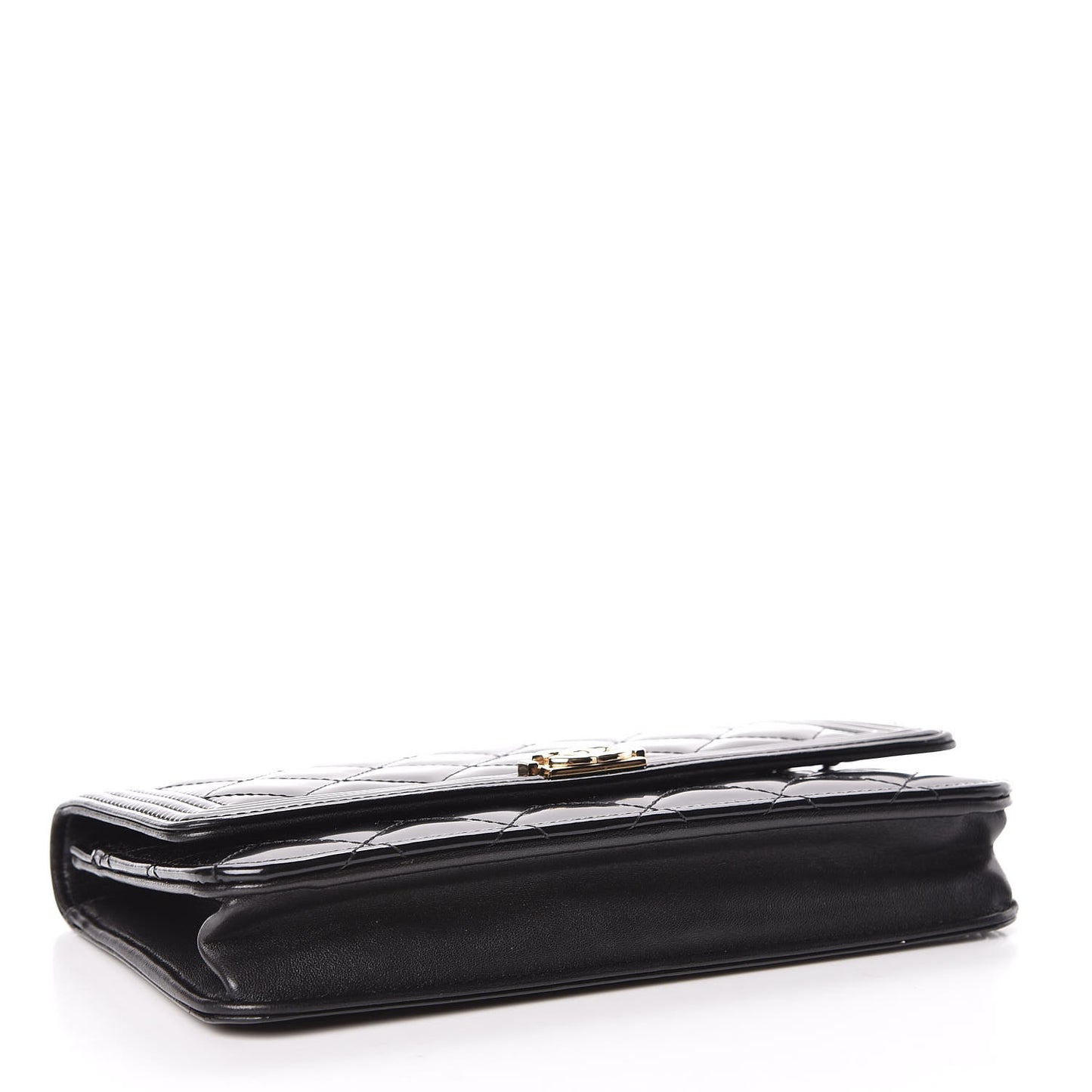 Glazed Calfskin Quilted Boy Wallet On Chain WOC Black