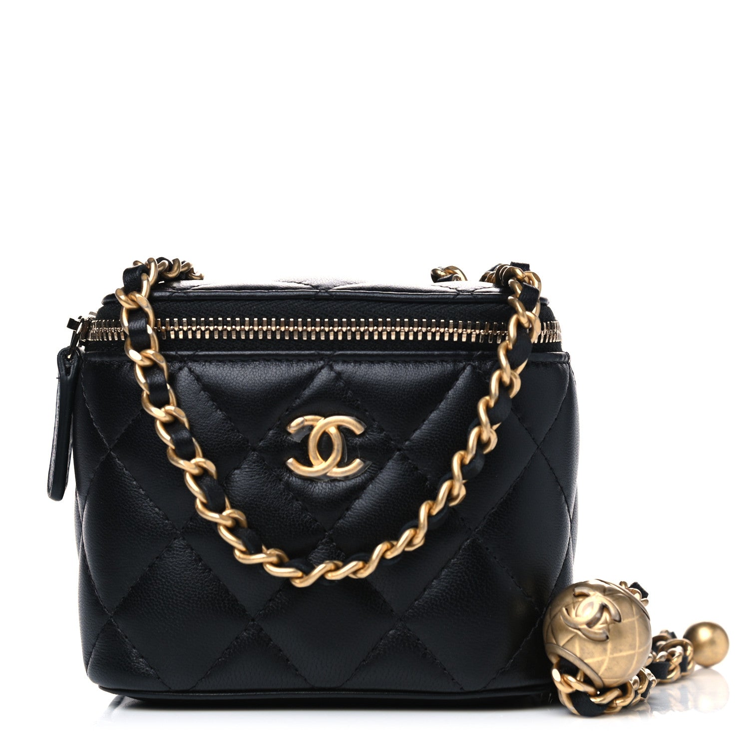 Chanel Lambskin Quilted Mini Pearl Crush Vanity Case With Chain Black 1 of 4