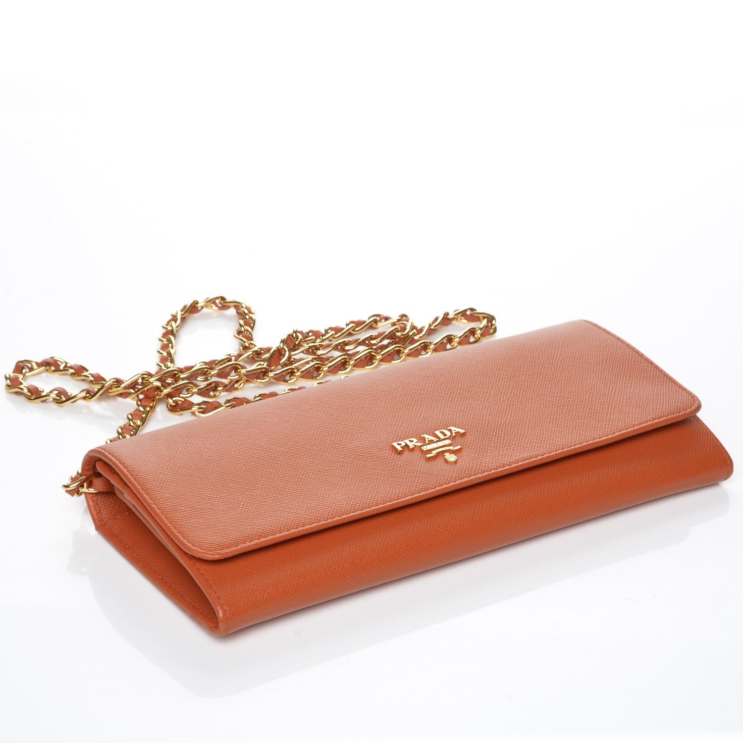 Prada Saffiano Metal Oro Chain Wallet Papaya 4 of 8