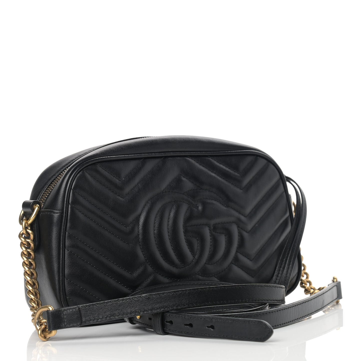 Calfskin Matelasse Small GG Marmont Chain Shoulder Bag Black