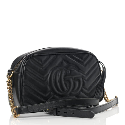 Gucci Calfskin Matelasse Small GG Marmont Chain Shoulder Bag Black 3 of 14