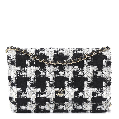 Chanel Tweed Quilted Wallet On Chain WOC Black Ecru White 1 of 11