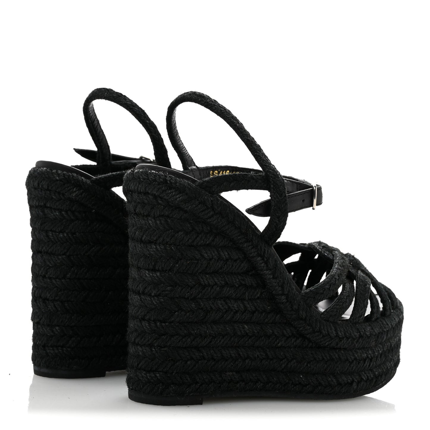 Raffia Calfskin Platform Espadrille Wedge Sandals 35 Black