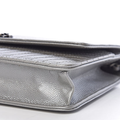 Chanel Metallic Caviar Chevron Quilted Boy Wallet On Chain WOC Silver 10 of 10