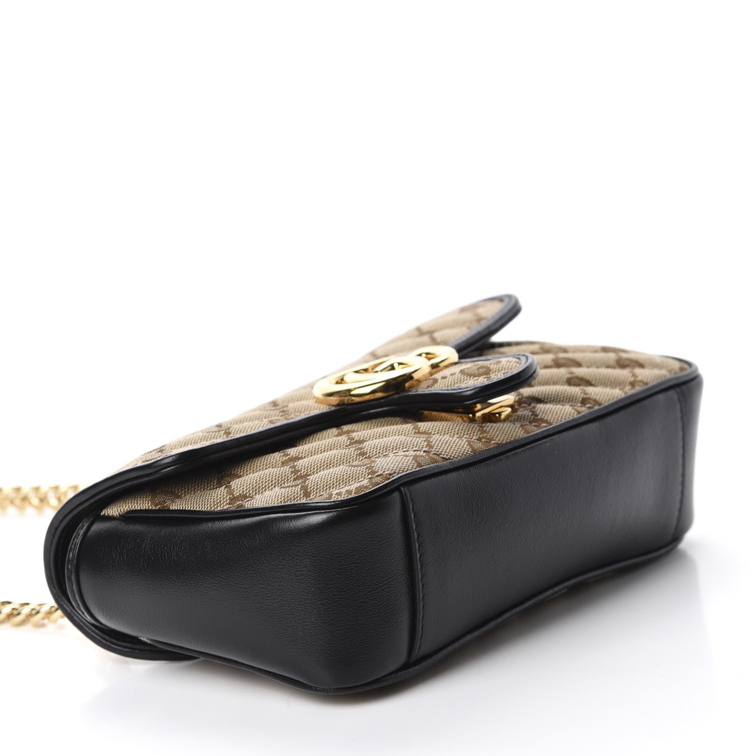 Gucci Monogram Matelasse Diagonal Mini GG Marmont Shoulder Bag Beige Black 4 of 10