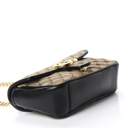 Gucci Monogram Matelasse Diagonal Mini GG Marmont Shoulder Bag Beige Black 4 of 10