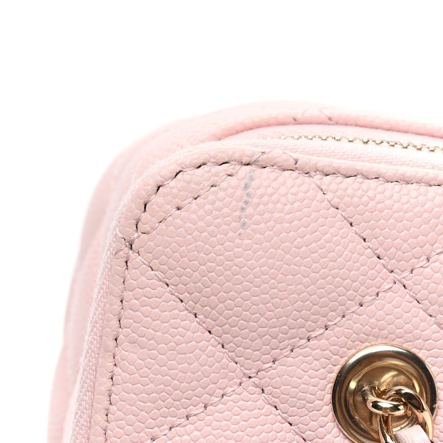 Caviar Quilted Small Vanity Case With Chain Light Pink