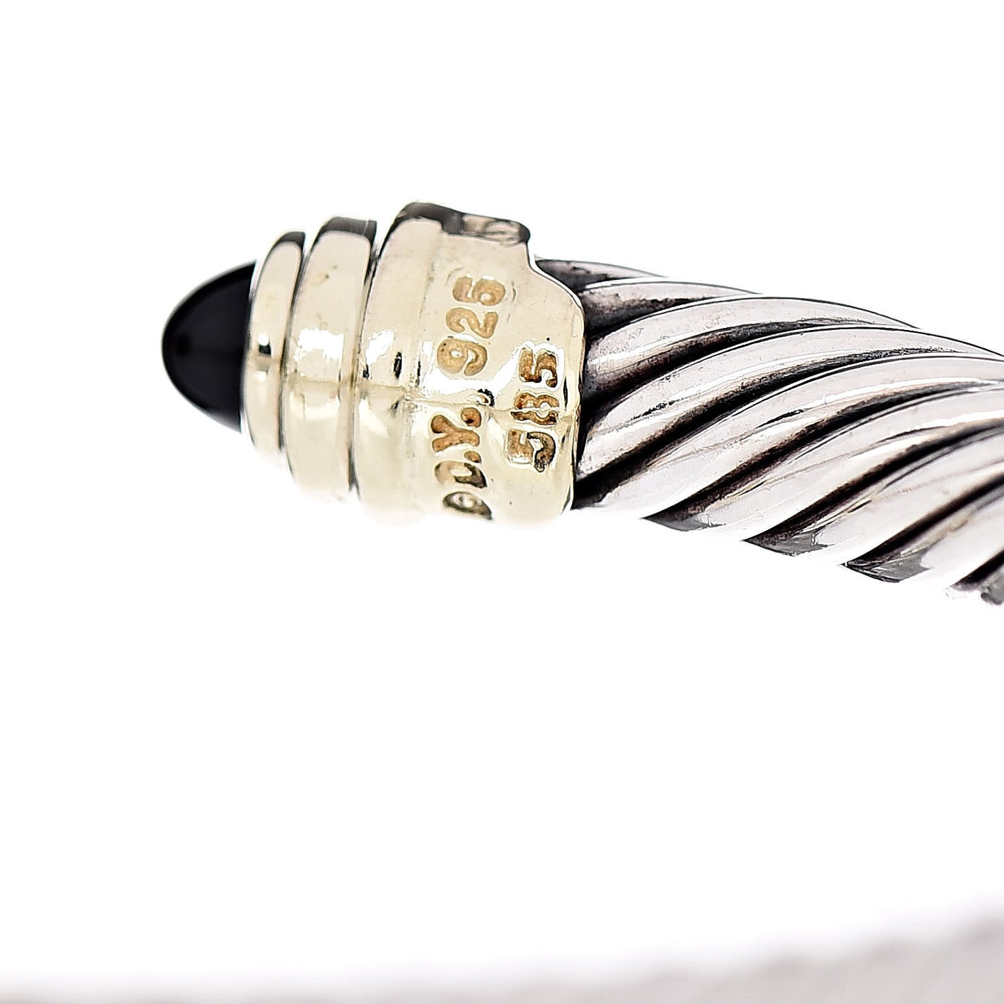 Sterling Silver 14K Yellow Gold Black Onyx 5mm Cable Classics Petite Color Bracelet
